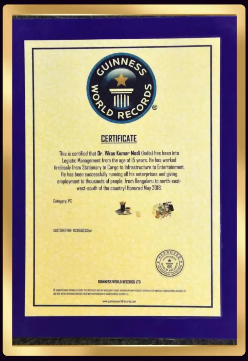 Guinness World Records Certificate